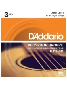 Juego Cuerdas Guitarra Acústica D'Addario EJ-15-3D 010-047 2