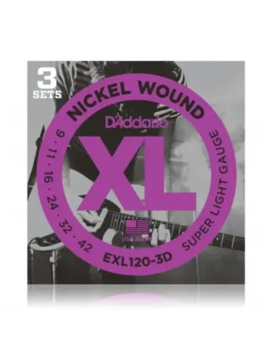 Juego Cuerdas Guitarra Eléctrica D'Addario EXL-120-3D 009-042