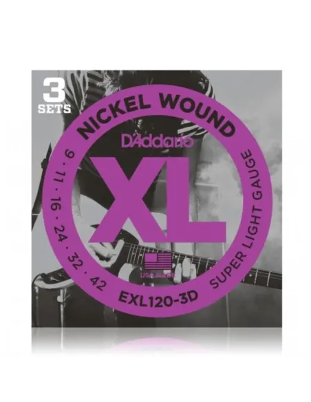 Juego Cuerdas Guitarra Eléctrica D'Addario EXL-120-3D 009-042