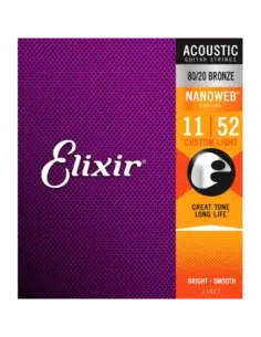 Juego Cuerdas Guitarra Acústica Elixir Nanoweb 11027 (11-52) 2
