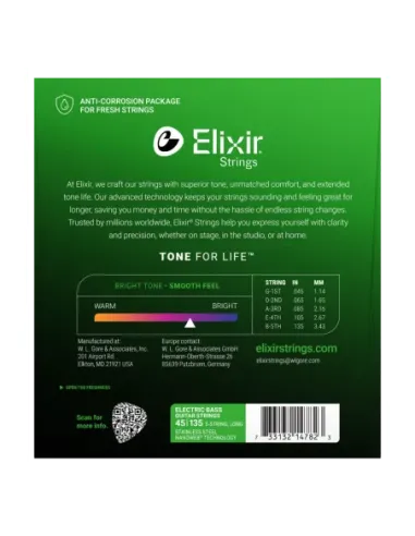 Juego 5 Cuerdas Bajo Elixir 14202 (45-130)