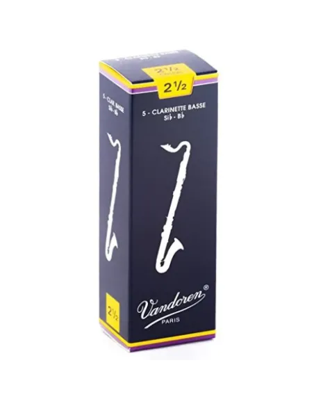Caja 5 Cañas Clarinete Bajo Vandoren Tradicional 2½ azul