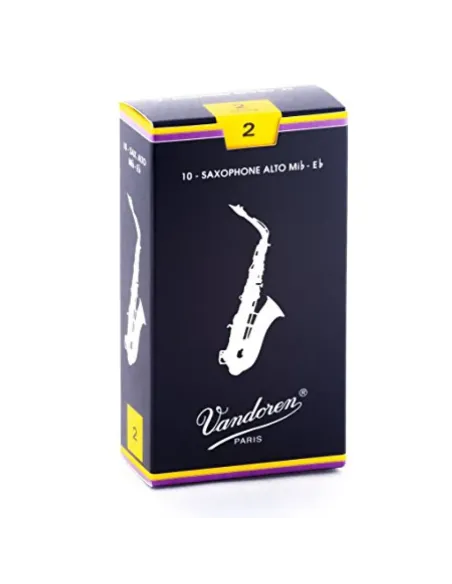 Caja 10 Cañas Saxo Alto Vandoren Tradicional 2 caja azul