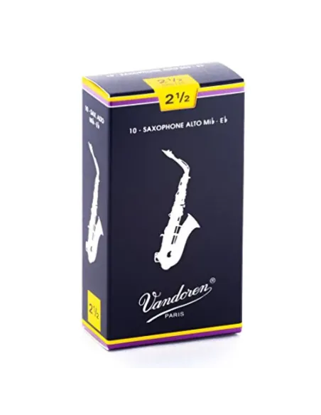 Caja 10 Cañas Saxo Alto Vandoren Tradicional 2½ caja azul