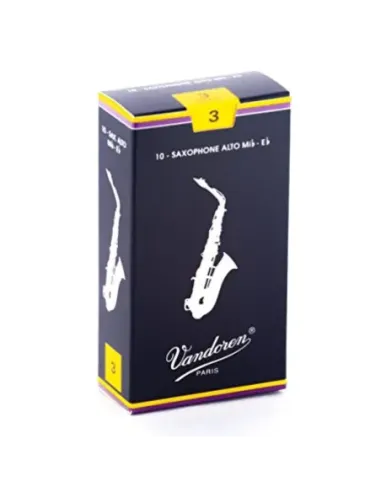Caja 10 Cañas Saxo Alto Vandoren Tradicional 3 caja azul