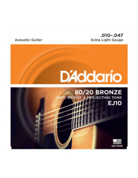 Juego Cuerdas Guitarra Acústica D'Addario EJ-10 010-047