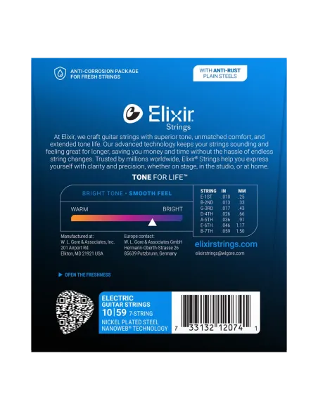 Juego 8 Cuerdas Guitarra Eléctrica Elixir Nanoweb 12062 (010-074)