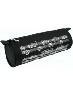 Estuche Escolar Redondo Agifty P-1030 Negro Partituras Blanca