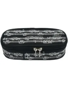 Estuche Escolar Lujo Agifty P-1032 Negro Partituras Blancas