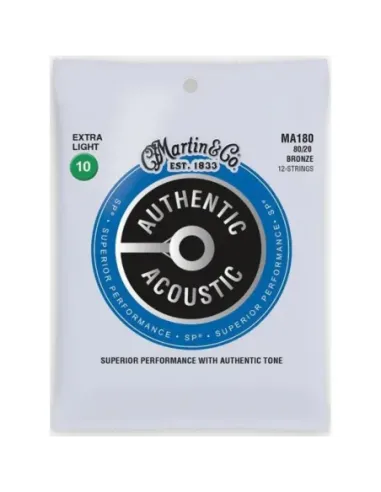 Juego 12 Cuerdas Guitarra Acústica Martin MA-180 Bronce 80/20 010-047