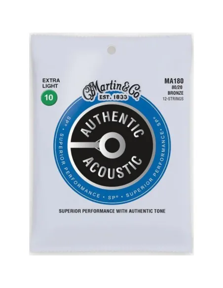 Juego 12 Cuerdas Guitarra Acústica Martin MA-180 Bronce 80/20 010-047