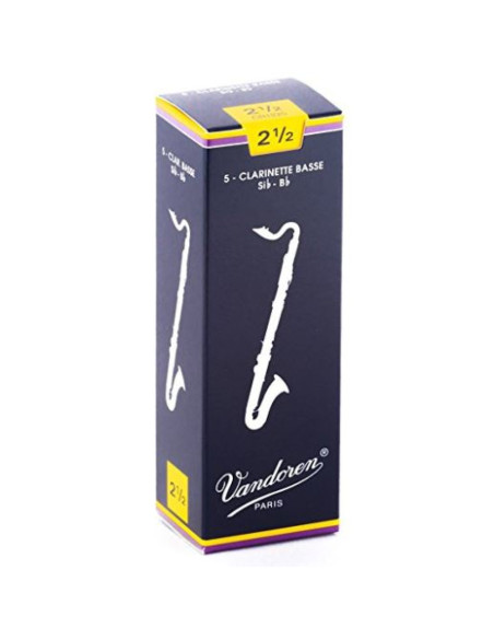 Caja 5 Cañas Clarinete Bajo Vandoren Tradicional 2½ azul