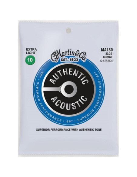 Juego 12 Cuerdas Guitarra Acústica Martin MA-180 Bronce 80/20 010-047